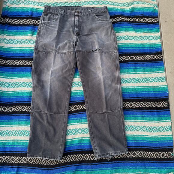 Men's Dickies Faded Black Canvas Duck Double Knee Work Cargo Pants Sz 38 x 32 - Picture 1 of 7